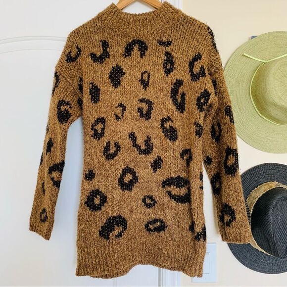 Universal Threads Golden Tan Leopard Print Wool Knit Sweater Top/Tunic Dress XS - Picture 1 of 6